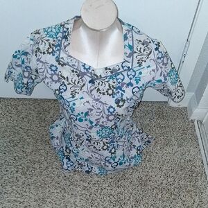 Floral Print Women's Scrub Top